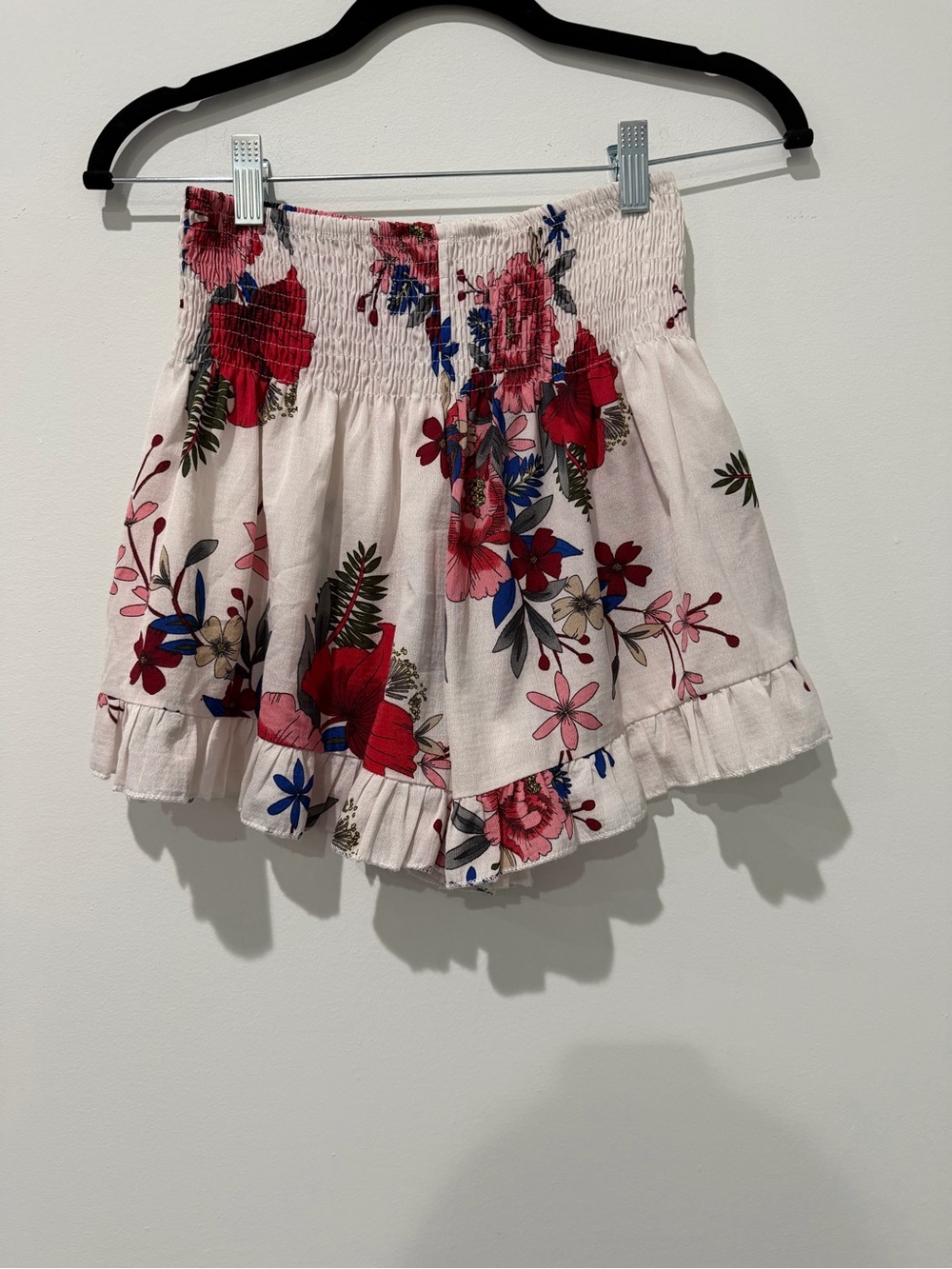 Source Unknown Pink Floral Smocked High-Waist Ruffle Shorts